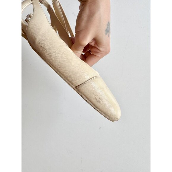 STUART WEITZMAN Ivory Leather Cap Toe Slingback Pearl Ballet Flats, Size 7.5 - Picture 5 of 16